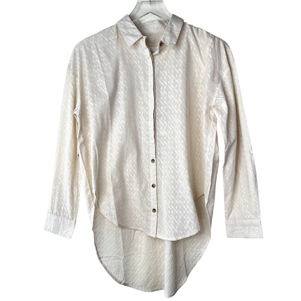 Voloshin Button Front Hi Lo Long Sleeve Top Cream 100% Cotton SMALL NEW